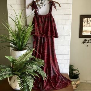 🍃🌺{Vintage}: Wine Floral Midi Dress🌺🍃